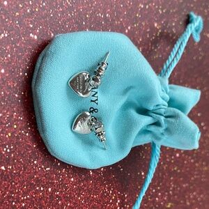Tiffany & Co. Silver Heart Drop Stud Earrings in Blue Pouch